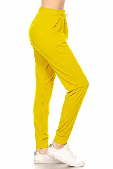 Picture of Leggings Depot JGA128-YELLOW-M Solid Jogger Track Pants w/Pockets, Medium