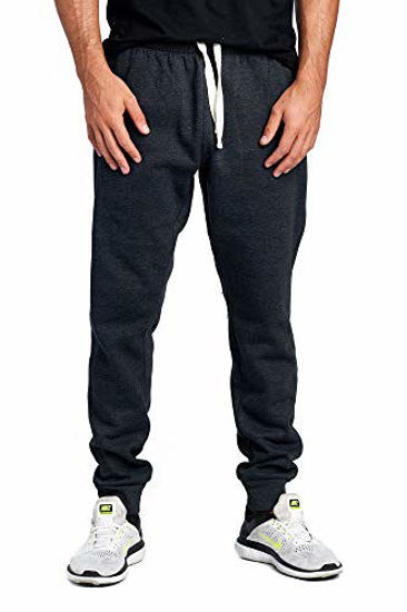 Picture of ProGo Men's Joggers Sweatpants Basic Fleece Marled Jogger Pant Elastic Waist (X-Large, Charcoal (Slanted Pocket))