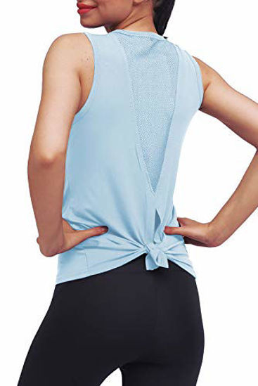 Picture of Mippo Cute Workout Tank Tops for Women Sleeveless Workout Clothes Open Back Work Out Shirts Woman Gym Yoga Shirts Muscle Tank Athletic Running Tank Tops Summer Tops for Women Light Blue L