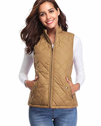 Picture of fuinloth Women's Padded Vest, Stand Collar Lightweight Zip Quilted Gilet Camel S