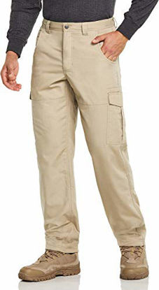 Picture of CQR Men's Tactical Pants, Water Repellent Ripstop Cargo Pants, Lightweight EDC Hiking Work Pants, Outdoor Apparel, Fleece Cargo(hlp001) - Khaki, 32W x 32L