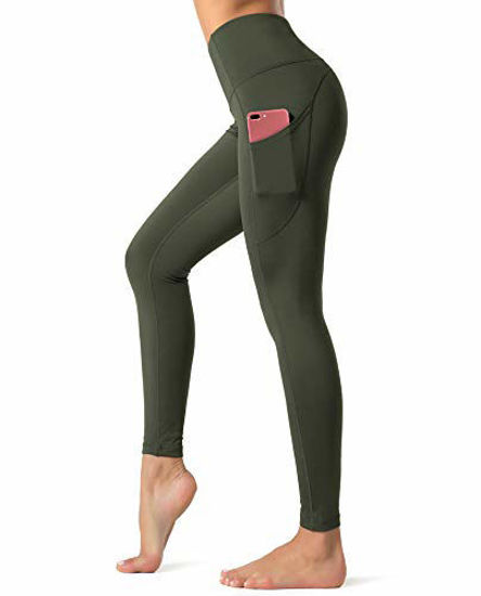 Picture of Dragon Fit High Waist Yoga Leggings with 3 Pockets,Tummy Control Workout Running 4 Way Stretch Yoga Pants (X-Large, Olive Green)