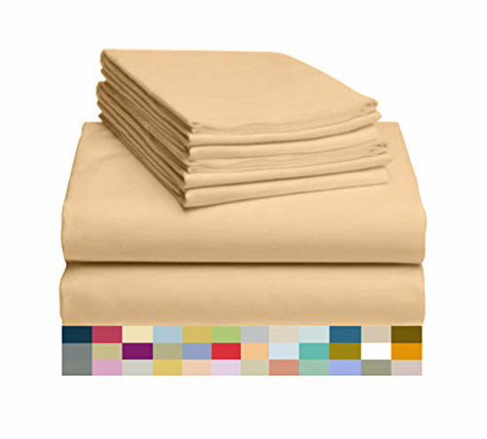 Picture of LuxClub 6 PC Sheet Set Bamboo Sheets Deep Pockets 18" Eco Friendly Wrinkle Free Sheets Hypoallergenic Anti-Bacteria Machine Washable Hotel Bedding Silky Soft - Butter Full