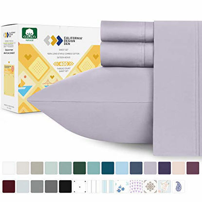 Picture of Premium 400-Thread-Count 100% Natural Cotton Sheets - 3-Piece Lavender Grey Extra Long Twin Size Sheet Set Long-Staple Combed Cotton Bed Sheets for Bed, Sateen Weave, Fits Mattress 15'' Deep Pocket