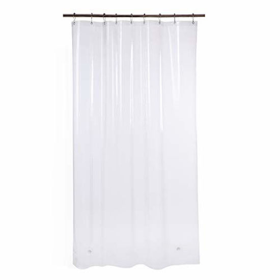 Picture of AmazerBath Plastic Shower Curtain, 54 x 78 Inches EVA 8G Thick Plastic Bathroom Shower Curtains with Heavy Duty Clear Stones and 9 Grommet Holes-Clear