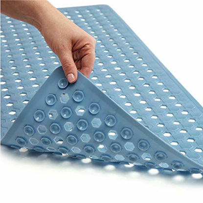 Picture of Gorilla Grip Original Patented Bath, Shower, Tub Mat, 35x16, Washable, Antibacterial, BPA, Latex, Phthalate Free, Bathtub Mats with Drain Holes, Suction Cups, XL Size Bathroom Mats, Sky Blue Opaque