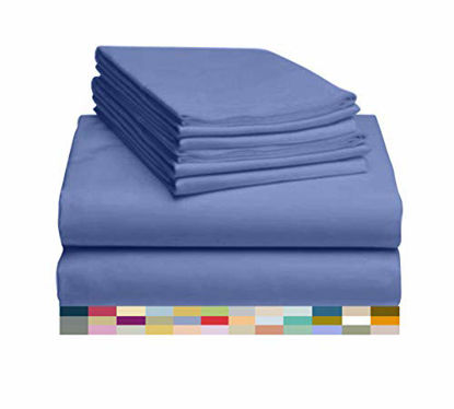 Picture of LuxClub 7 PC Sheet Set Bamboo Sheets Deep Pockets 18" Eco Friendly Wrinkle Free Sheets Hypoallergenic Anti-Bacteria Machine Washable Hotel Bedding Silky Soft - Violet Blue Split King