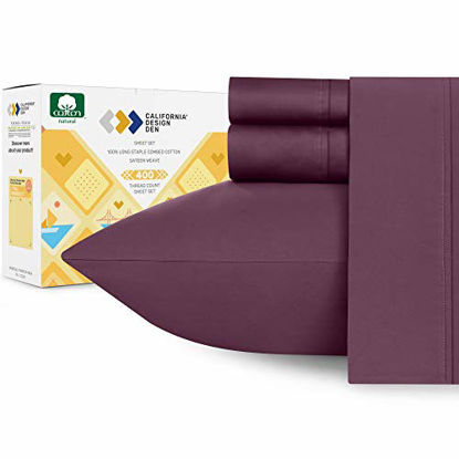 Picture of Pure Cotton Twin Sheet Set - Smooth Finish 400 Thread Count Soft Plum Color Bedding, Lightweight Sateen Weave 3 Piece Bed Sheet Set, Elasticized Deep Pocket Fits Low Profile Foam and Tall Mattresses