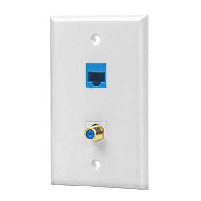 Picture of IBL-1 Cat6 Ethernet Port and 1 Gold-plated Cable TV Coax F Type Port Wall Plate (White)