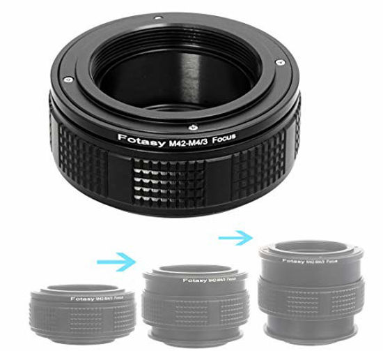 Picture of Fotasy M42 Lens to M4/3 Focusing Helicoid Adapter, MFT Mount Macro Helicoid Tube, for Olympus E-PL8 E-PL9 E-M1 E-M5 E-M10 I II III E-PM2 E-PM1 Pen-F E-M1X/ Panasonic GF8 GH5 GX7 GX8 GX9 GX85 G90 G91, MA42FH