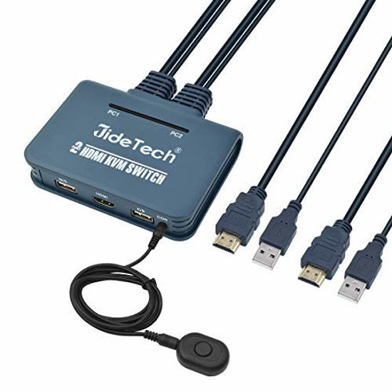 Picture of JideTech 2 Port HDMI KVM Switch with Cables, Selector Switcher for 2 Computers Share One Monitor, Keyboard, Mouse and USB Peripheral Support 4k×2K@30hz Resolution