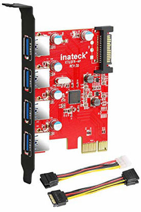 Picture of Inateck PCI-e to USB 3.0 (4 Ports) PCI Express Card and 15-Pin Power Connector, Red (KT4001)