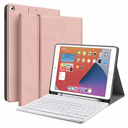 Picture of JUQITECH iPad 10.2 8th 7th Generation Keyboard Case - Smart Case with Wireless Keyboard iPad 10.2" 8th Gen 2020 7th 2019 Tablet Detachable Bluetooth Keyboard Stand Cover with Pencil Holder, Rose Gold