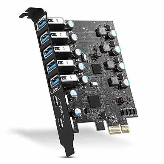 Picture of YEELIYA PCI-E to USB 3.0 7-Port(2X USB-C - 5X USB-A) Expansion Card,PCI Express USB Add in Card, Internal USB3 Hub Converter for Desktop PC Host Card Support Windows 10/8/7/XP and MAC OS 10.8.2 Above