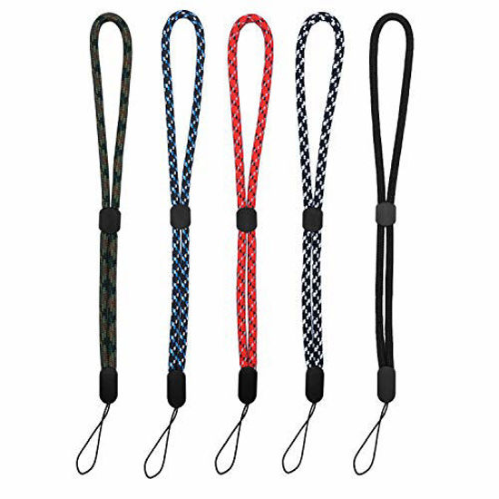 Picture of Hukado Adjustable Hand Wrist Straps Lanyard, (5 Pack) 8 inches Nylon Lanyard with Movable Button for Phone, Camera, GoPro, PSP, Flashlight, Keychains, USB Flash Drives and More Device, Multi-Color