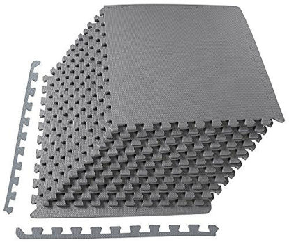 Picture of BalanceFrom Puzzle Exercise Mat with EVA Foam Interlocking Tiles, 1/2" Thick, 48 Square Feet, Grey