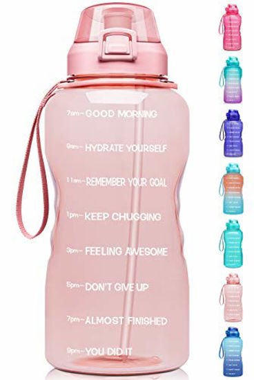 Picture of Fidus Large 1 Gallon/128oz Motivational Water Bottle with Time Marker & Straw,Leakproof Tritan BPA Free Water Jug,Ensure You Drink Enough Water Daily for Fitness,Gym and Outdoor Sports-Light Pink