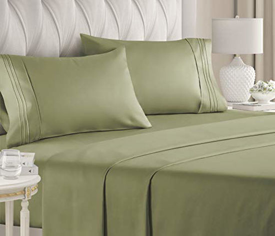 Picture of California King Size Sheet Set - 4 Piece Set - Hotel Luxury Bed Sheets - Extra Soft - Deep Pockets - Easy Fit - Breathable & Cooling - Wrinkle Free - Comfy - Sage Green Bed Sheets - Cali Kings Sheet