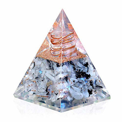 Picture of New Inspirational Orgonite Pyramid for Success | Rainbow Moonstone Orgone Pyramid for Anti-stress - Calmness - Growth - Strength - Healing Crystal Gemstone Pyramid