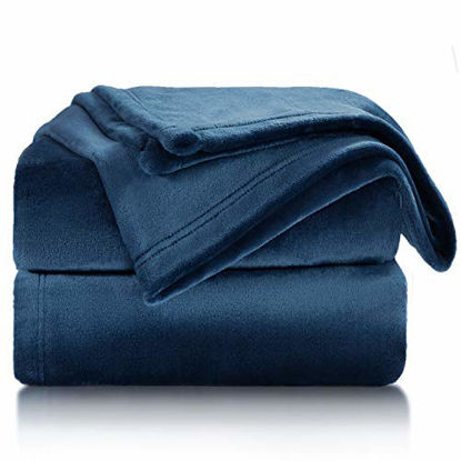 Picture of Bedsure Flannel Fleece Blanket Throw Size (50"x60"), Dark Blue - Lightweight Blanket for Sofa, Couch, Bed, Camping, Travel - Super Soft Cozy Microfiber Blanket