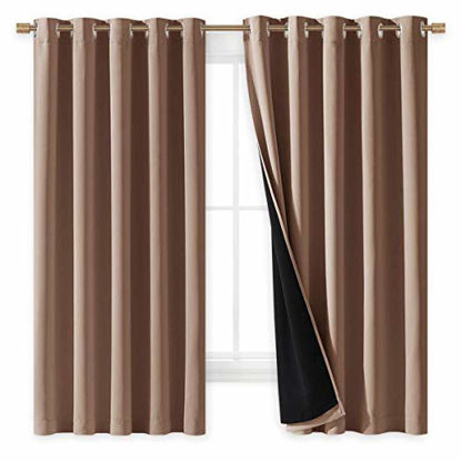 Picture of NICETOWN Total Blackout Panels for Nursery, Super Soft, Heavy Duty and Thick Window Treatment Curtains 63 inches Long with Black Lined for Basement, (1 Pair, Taupe, 70 inches Wide Each Panel)
