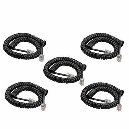 Picture of SINCODA 5 Pack 6Ft Modular Coiled Telephone Handset Cord for Telephone/Handset Black Curly Cord(Black)