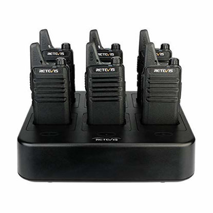 Picture of Retevis RT22 Walkie Talkies Rechargeable Hands Free 2 Way Radios Two-Way Radio(6 Pack) with 6 Way Multi Gang Charger