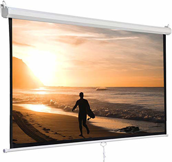 Picture of SUPER DEAL 120'' Projector Screen Projection Screen Manual Pull Down HD Screen 1:1 Format for Home Cinema Theater Presentation Education Outdoor Indoor Public Display