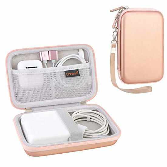 Picture of Canboc Carrying Case for MacBook Air Pro Charger MagSafe/MagSafe 2 Power Adapter, iPhone 12/12 Pro MagSafe Charger, USB C Hub, Type C Hub, USB Multiport Adapter, Hard EVA Shockproof Pouch, Rose Gold