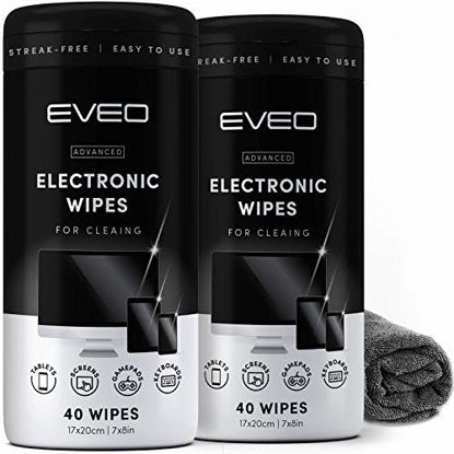 Picture of Electronics Wipes for Screen Cleaner [2 Pack x 40] TV Screen, Computer Screen, Laptop, Phone, Tablet, Smart Watch, and Electronics Devices - Microfiber Cloth Included, Streak-Free [80 Wipes]
