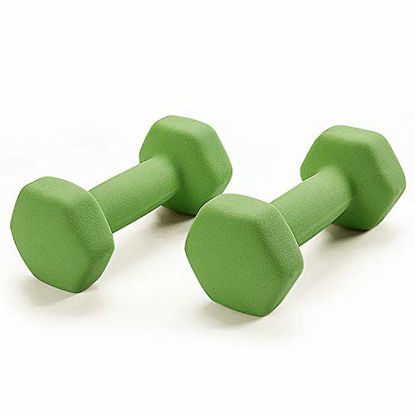 Picture of Portzon Set of 2 Neoprene Dumbbell Hand Weights, Anti-Slip, Anti-roll, Green, 5-Pound