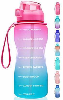 Picture of Fidus Large Half Gallon/64oz Motivational Water Bottle with Time Marker & Straw,Leakproof Tritan BPA Free Water Jug,Ensure You Drink Enough Water Daily for Fitness-Light Pink/Green Gradient