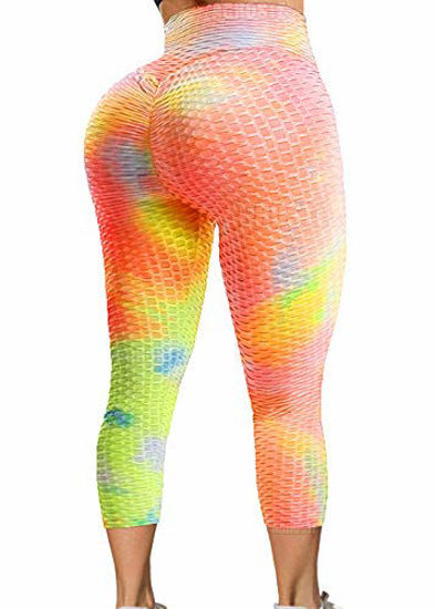 Women's High Waist Yoga Pants Tie Dye Workout Leggings - Tummy Control  Anti-Cellulite Ruched Butt Lift Textured Tights 