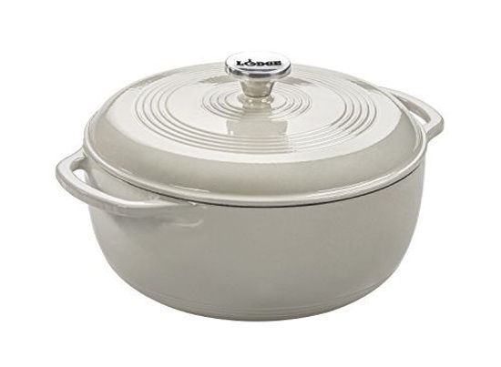 Picture of Lodge 6 Quart Enameled Cast Iron Dutch Oven. White Enamel Dutch Oven (Oyster White)