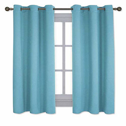 Picture of NICETOWN Window Treatment Thermal Insulated Solid Grommet Room Darkening Curtains/Drapes for Bedroom (Set of 2 Panels, 42 by 63 inches Long, Teal Blue=Light Blue)
