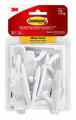 Picture of Command Utility Hooks Mega Pack, Medium, White, 20-Hooks (17001-MPES), Organize Damage-Free