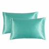 Picture of Bedsure Turquoise Satin Pillowcase for Hair and Skin, 2-Pack - Green Pillow Cases King Size (20x40 inches) - Satin Pillow Covers with Envelope Closure