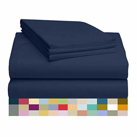 Picture of LuxClub 4 PC Sheet Set Bamboo Sheets Deep Pockets 18" Eco Friendly Wrinkle Free Sheets Machine Washable Hotel Bedding Silky Soft - Navy Twin XL