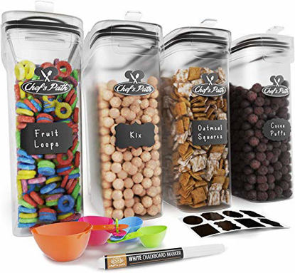 Picture of Cereal Container Storage Set - Airtight Food Storage Containers, Kitchen & Pantry Organization, 8 Labels, Spoon Set & Pen, Great for Flour - BPA-Free Dispenser Keepers (135.2oz) - Chefs Path