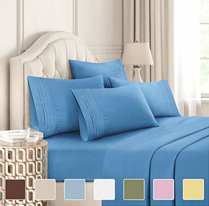 Picture of Full Size Sheet Set - 6 Piece Set - Hotel Luxury Bed Sheets - Extra Soft - Deep Pockets - Easy Fit - Breathable & Cooling Sheets - Wrinkle Free - Comfy - Denim Blue Bed Sheets - Fulls Sheets - 6 PC