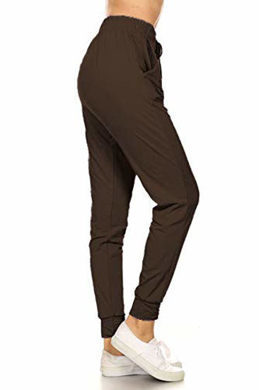 Picture of Leggings Depot JGA128-BROWN-L Solid Jogger Track Pants w/Pockets, Large