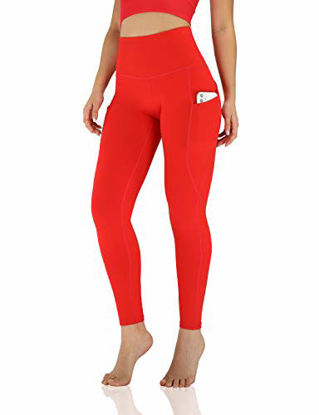 Picture of ODODOS Women's High Waisted Yoga Leggings with Pocket, Workout Sports Running Athletic Leggings with Pocket, Full-Length, Red,Medium