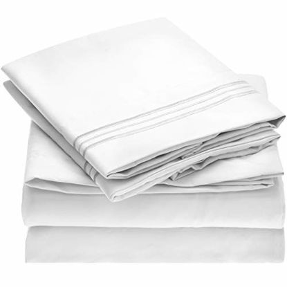 Picture of Mellanni Bed Sheet Set - Brushed Microfiber 1800 Bedding - Wrinkle, Fade, Stain Resistant - 4 Piece (Queen, White)