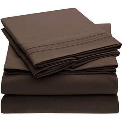 Picture of Mellanni Bed Sheet Set - Brushed Microfiber 1800 Bedding - Wrinkle, Fade, Stain Resistant - 4 Piece (Queen, Brown)