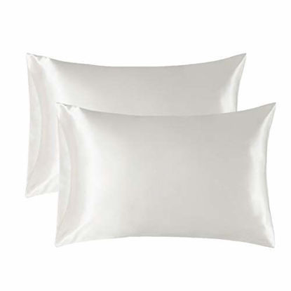 Picture of Bedsure Satin King Size Pillow Cases Set of 2 , Ivory, 20x40 inches - Pillowcase for Hair and Skin - Satin Pillow Covers with Envelope Closure