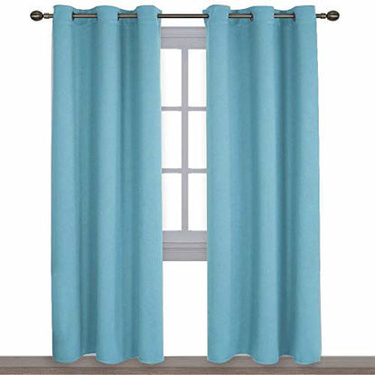 Picture of NICETOWN Window Treatment Thermal Insulated Solid Grommet Blackout Curtains/Drapes for Bedroom (Teal Blue, Set of 2 Panels, 42 by 84 Inch)