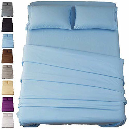 Picture of SONORO KATE Bed Sheet Set Super Soft Microfiber 1800 Thread Count Luxury Egyptian Sheets 18-Inch Deep Pocket Wrinkle and Hypoallergenic-4 Piece(Full Lake Blue)