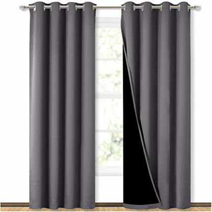 Picture of NICETOWN Total Shade Curtains and Draperies, Heavy-Duty Full Light Shading Drapes with Black Liner Backing for Villa/Hall/Dorm WindowGray, Package of 2, 52 inches Wide x 95 inches Long