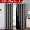 Picture of NICETOWN Total Shade Curtains and Draperies, Heavy-Duty Full Light Shading Drapes with Black Liner Backing for Villa/Hall/Dorm WindowGray, Package of 2, 52 inches Wide x 95 inches Long