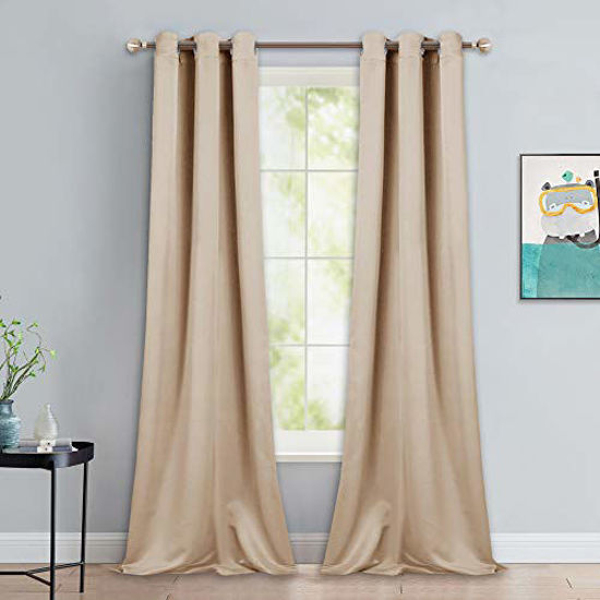 Picture of NICETOWN Room Darkening Grommet Panels - Baby Room Curtains 90 inches Long, Privacy Draperies (42 inches Width, Biscotti Beige, 1 Pair)